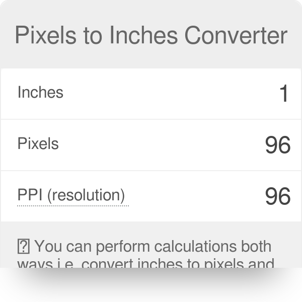 Pixels To Inches Converter