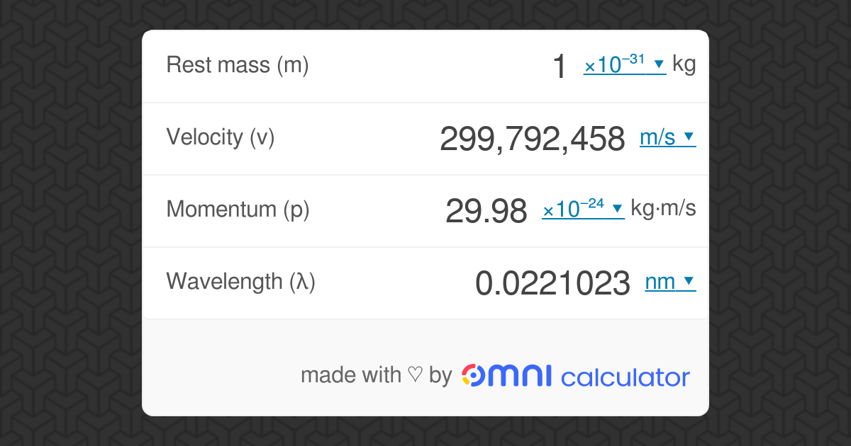 De Broglie Wavelength Calculator Omni