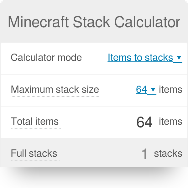 Minecraft Stack Calculator How Many Stacks